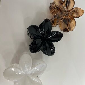 Elegant Floral Hair Claw Set - Black, White, Brown